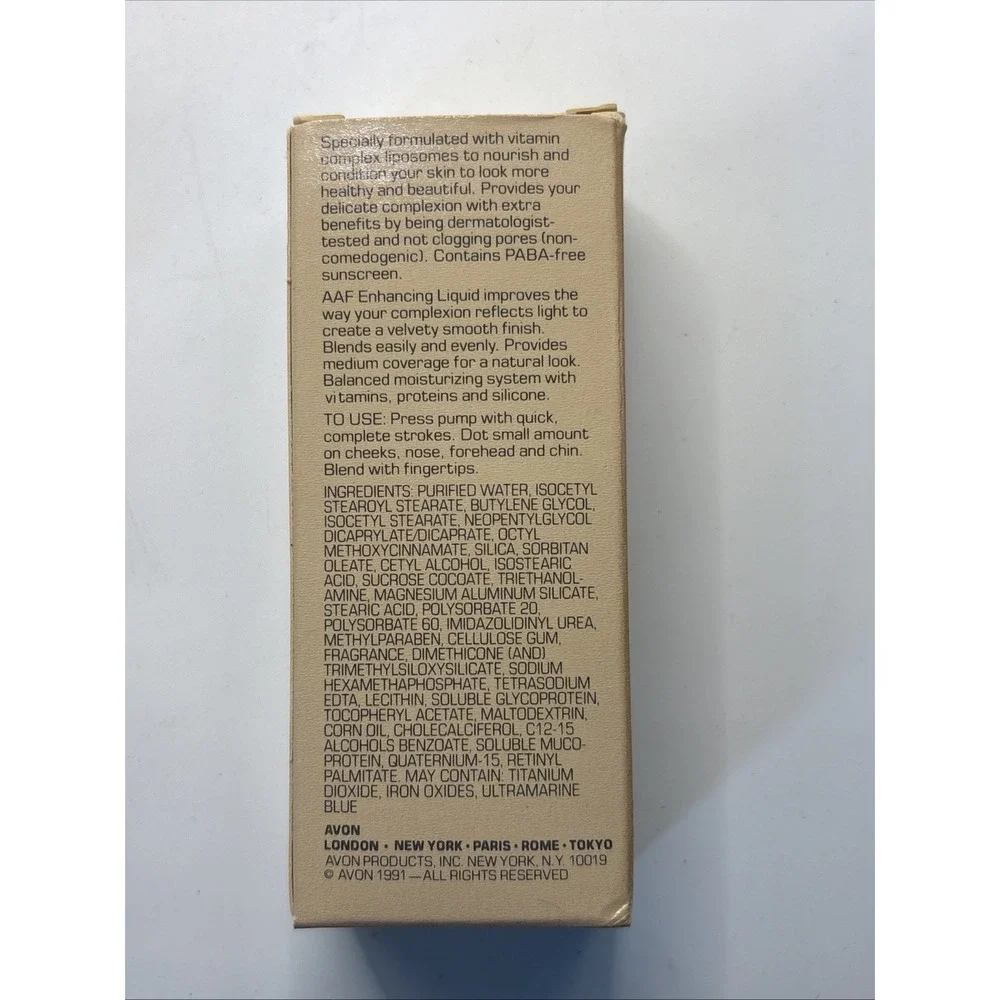 Vtg Avon Advanced Foundation Enhancing Liquid Almond Beige NOS 1 Fl Oz In Box